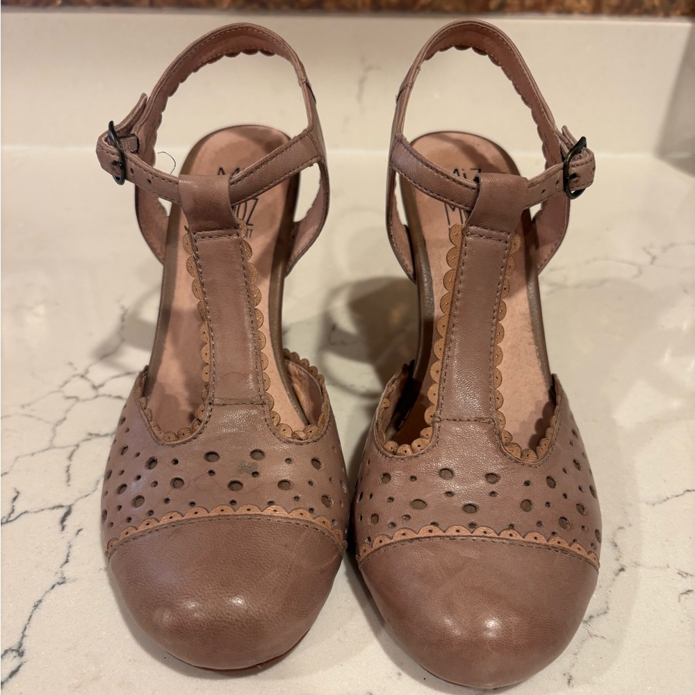Miz Mooz Brown T-Strap Women's Shoes